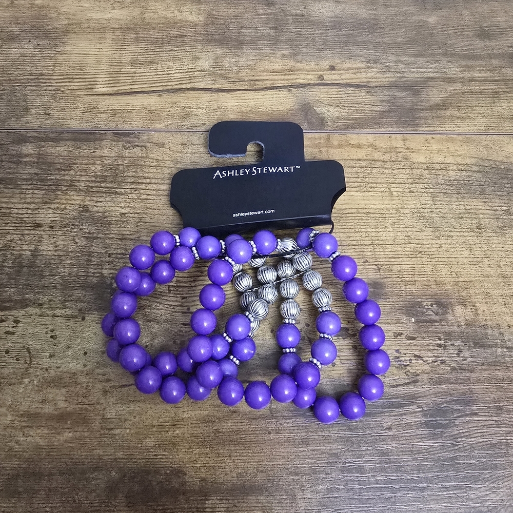 Ashley Stewart Vibrant Purple and Silver Bracelet Set